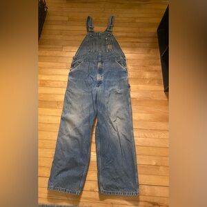 VTG Thrashed Carhartt Men's Blue Denim Overalls 40x30